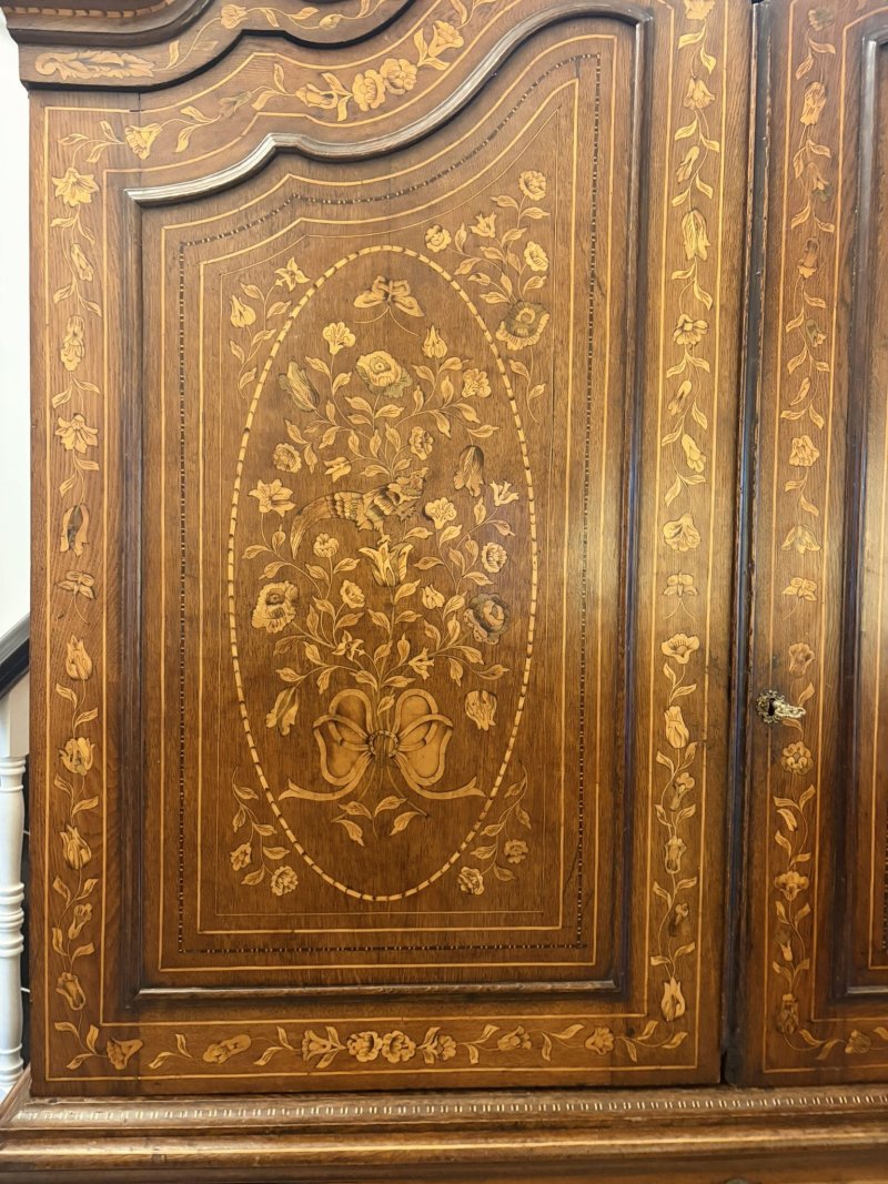 Antique Dutch Marquetry Walnut Linen Press/Cupboard